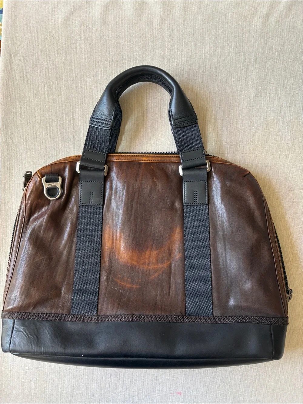 Tumi Brown Leather Briefcase with Black Trim
